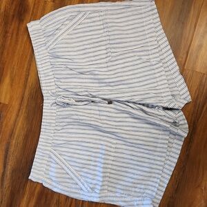 Striped Blue and White Linen Blend Drawstring Women's Shorts,  2X